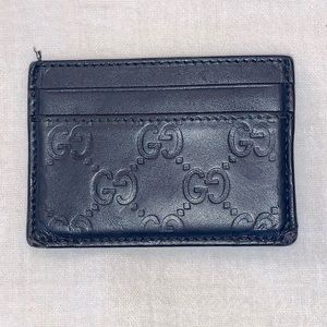 Blue Leather Gucci Signature Card Holder Money Clipper